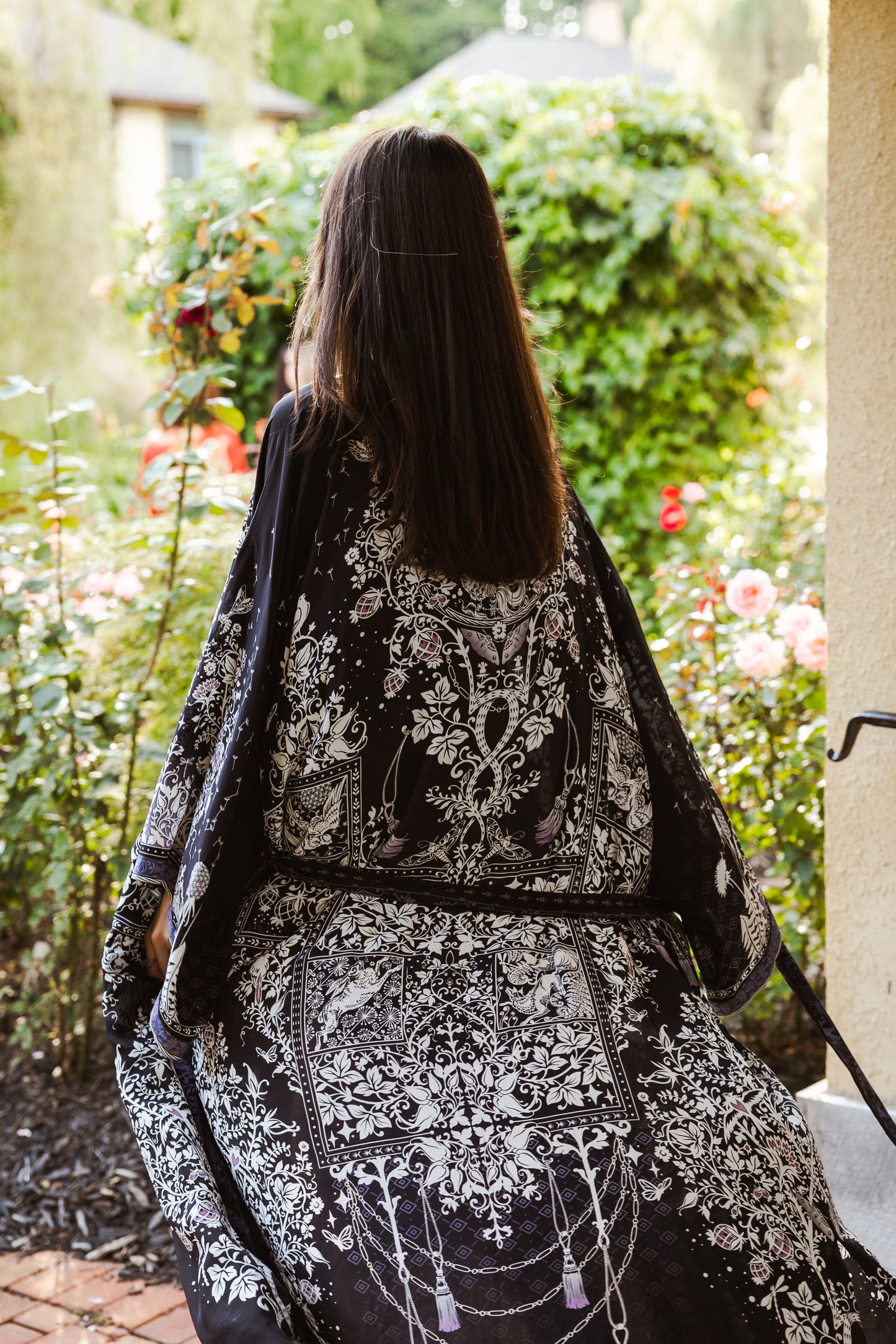 Tree Of Life Silk Robe In Black