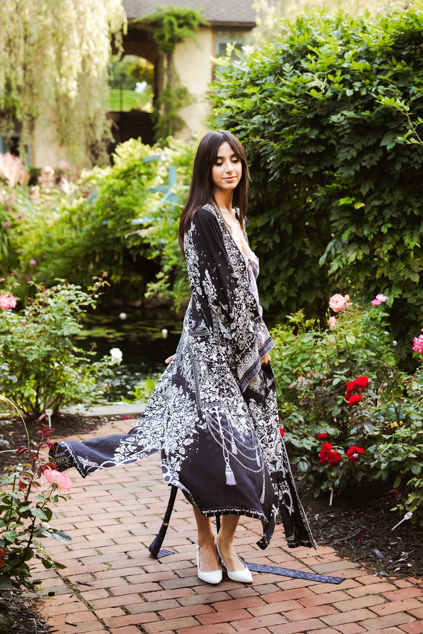 Tree Of Life Silk Robe In Black