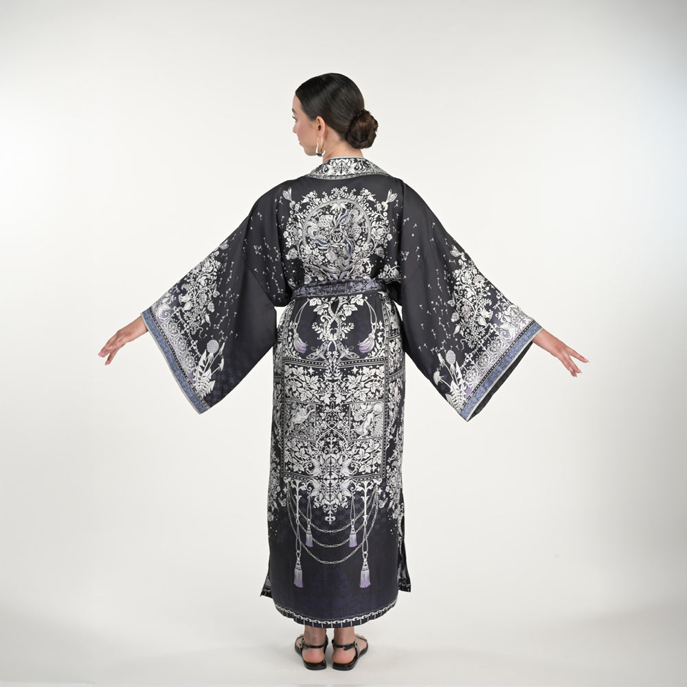 Tree Of Life Silk Robe In Black