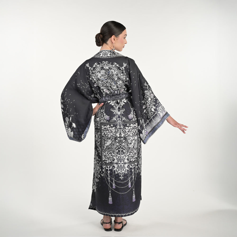 Tree Of Life Silk Robe In Black
